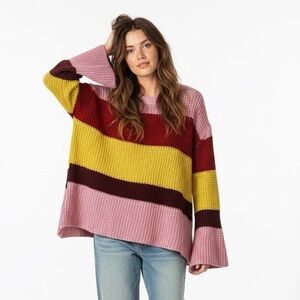Cloudwalk Striped Bell Sleeve Sweater Womens S Pink Oversized Retro Quirky Fun
